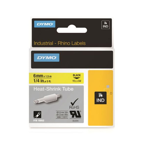 Genuine Rhino Industrial Labels- HeatShrink 6mm Black on Yellow. industrial grade