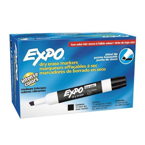 80001 - EXPO 80001 - Dry Erase Markers Chisel Tip. 12-Pack. Black Colour. Bright Vivid Non-toxic Ink.