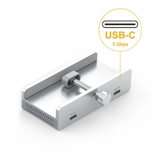 Cruxtec 4 Port Clamp-Mounted USB 3.0 Hub with Type-C Power Port