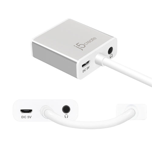 J5create HDMI to VGA Display Adapter with Audio, Easily Transform HDMI Device into a VGA connection With Audio, Reserved Micro USB B Type Power Input Port