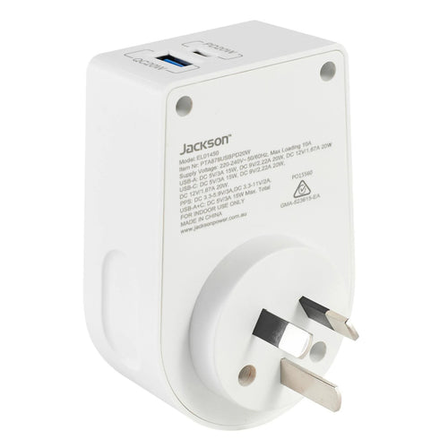 Jackson PTA878USBPD20W Move Inbound USA+UK 20W USB-A+USB-C Travel Adaptor