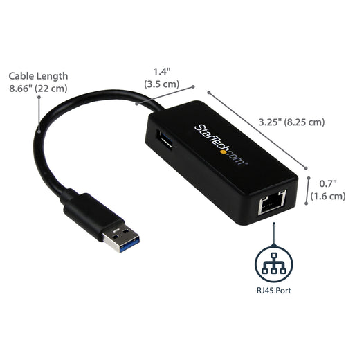 StarTech.com USB31000SPTB USB 3.0 to Gigabit Ethernet Adapter NIC w/ USB Port - Black
