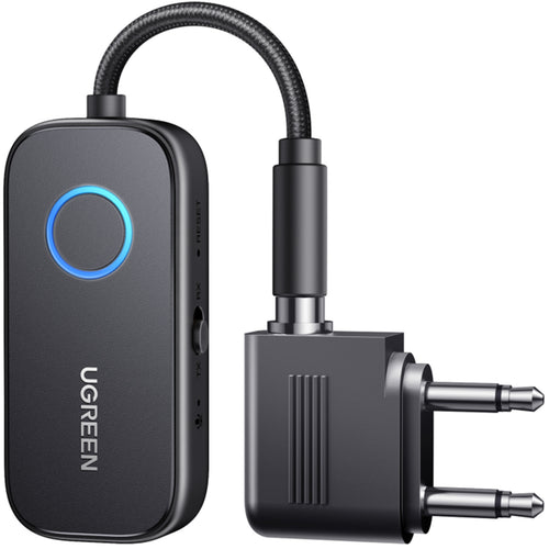 UGREEN Airplane Bluetooth 5.2 Transmitter Adapter - For Airpods or Headphones Dual Pairs, 2-in-1 Wireless Bluetooth 3.5mm Aux Jack Audio Transmitter/Receiver for Flight, TV, Car Stereo, Treadmill