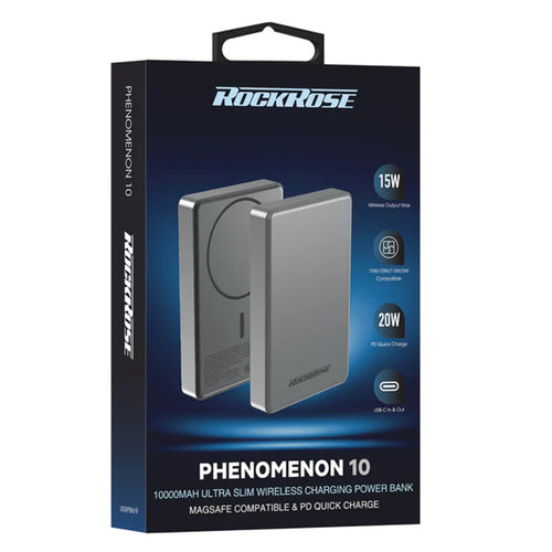 RockRose Phenomenon 10000mAh 20W 1-Output Ultra-Slim Magnetic Wireless Charging Power Bank -CCC-Certified