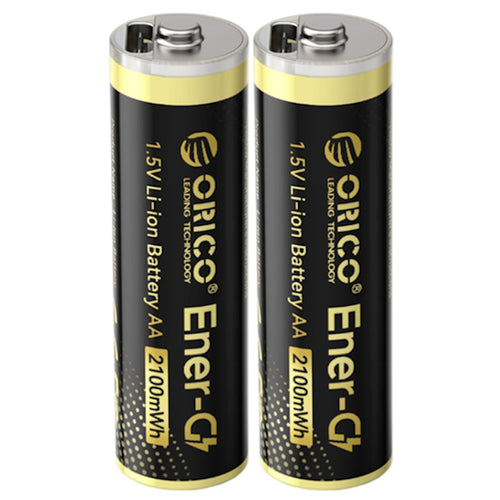 Orico Smart AA USB-C Rechargeable Lithium Battery (2 Pack Bundle) with Charging Cable and Box 2100mWh, 4-in-One USB-C Cable Included