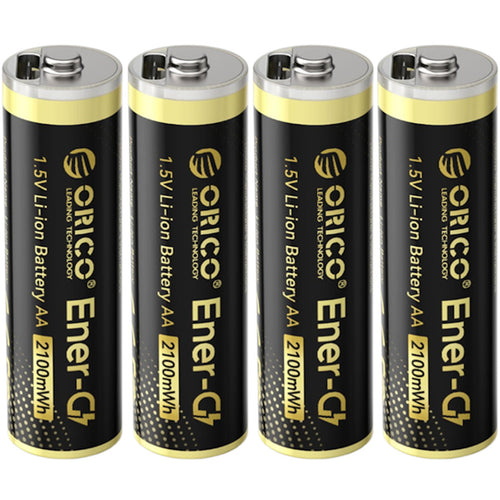 Orico Smart AA USB-C Rechargeable Lithium Battery (4 Pack Bundle) with Charging Cable and Box 2100mWh, 4-in-One USB-C Cable Included