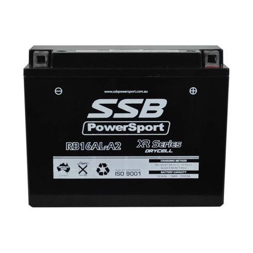 SUPER START RB16AL-A2 - MOTORCYCLE AND POWERSPORTS BATTERY (YB16AL-A2) AGM 12V 16AH 270CCA BY SSB HIGH PERFORMANCE