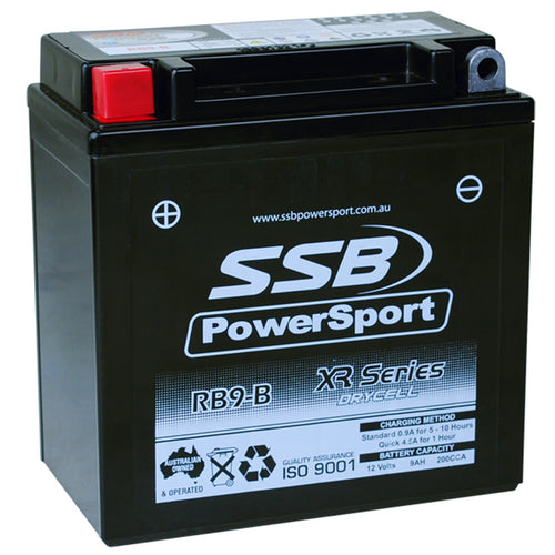 SUPER START RB9-B - MOTORCYCLE AND POWERSPORTS BATTERY (YB9-B) AGM 12V 9AH 200CCA BY SSB HIGH PERFORMANCE