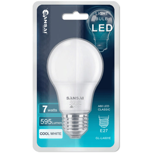 Sansai GL-LA601E LED Bulb A60-7W-E27-Daylight LED 595lm Screw In Light Bulb A60 7W E27 Cool White 6500K
