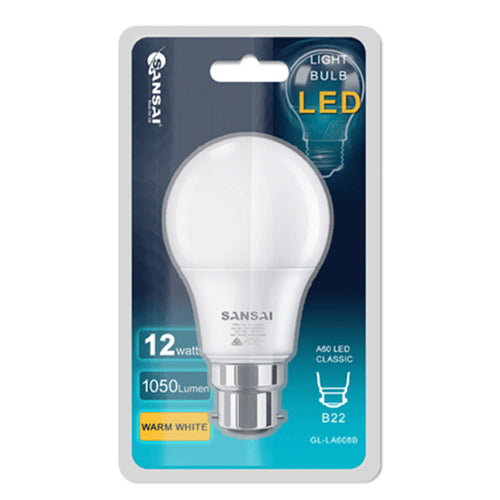 Sansai GL-LA608B LED Bulb A60-12W-B22-Warm White