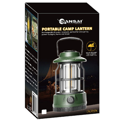 Sansai GL-H722B 1500mAh Rechargeable Portable Camp Lantern with water resistant, perfect for Hurricane, Emergency, Power Outages,
