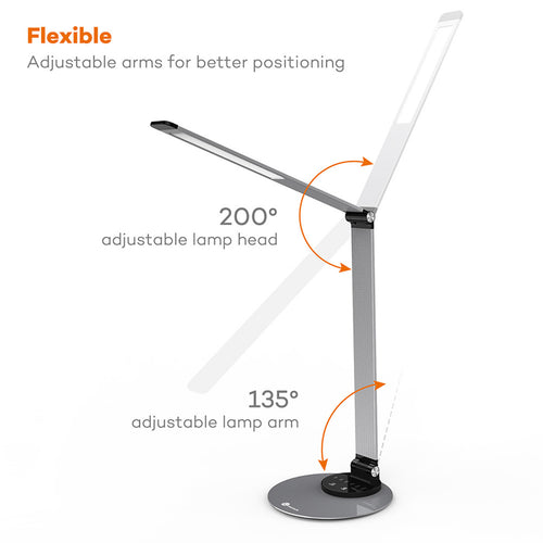 Taotronics TT-DL22 Dimmable Alluminum Alloy Desk Lamp - Grey Color Temperature 3000K-5000K with one USB Output Port: DC 5V ,1A