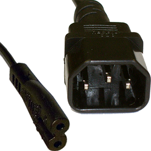 RackPower IEC C14 plug to C7 IEC Figure 8 socket on 1m 0.75mm2 Black lead.