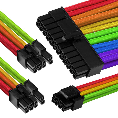 GGPC Braided Extension Cable Kit, (Rainbow, 40cm) Includes 1 x 20+4 Pin, 2 x 6+2 Pin, 1 x 4+4 Pin Cables