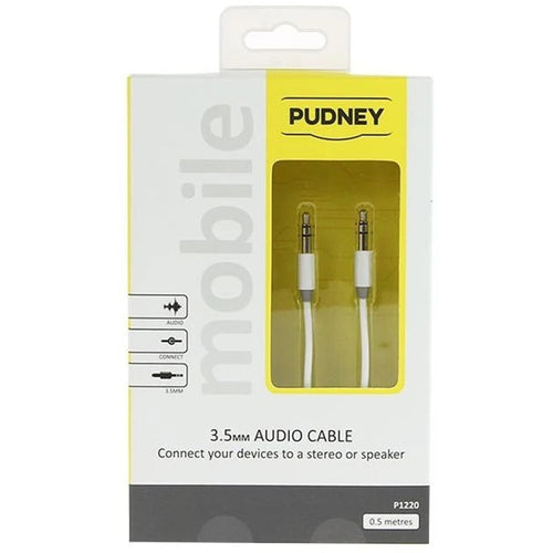 Pudney Mobile P1220 – Pudney 3,5mm Stereo-Klinkenstecker auf 3,5mm Stereo-Klinkenstecker, 0,5 Meter – Weiß