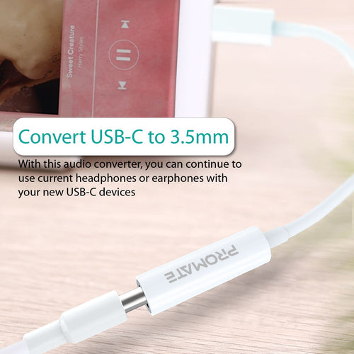 Promate AUXLINK-C.WHT Digital to Analog Converter USB-C to 3.5mm Adapter - 12cm - White