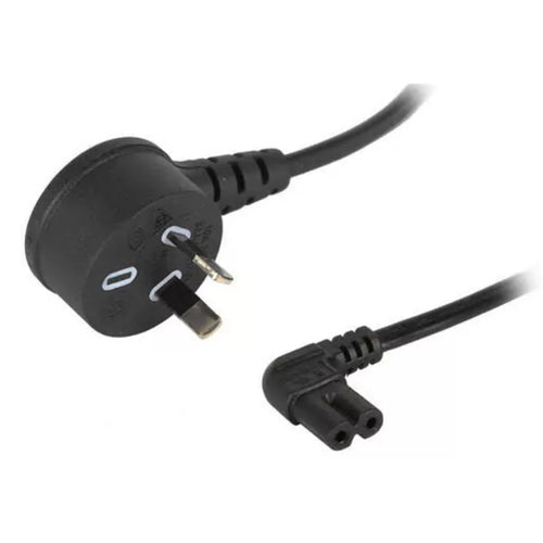 RackPower CM0NF300-PTSS - 10A 2-poliger Top-Entry-Stecker auf seitliche Kaltgerätekupplung, an 3 m schwarzem Kabel, 0,75 mm²