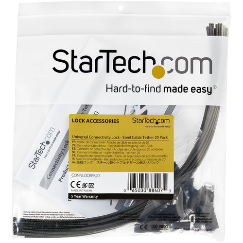 StarTech.com CONNLOCKPK20 20-Pack Security Cable Tethers for Adapters & Dongles - Universal Cable Adapter Tether - Tether Cables - Adjustable Length Anti-Theft Cable Tether Lock Kit - Steel