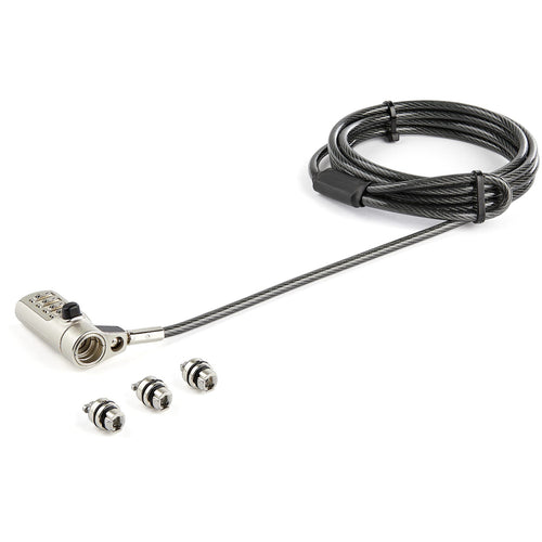 StarTech.com LTULOCK4D 6.5' (2m) 3-in-1 Universal Laptop Cable Lock - 4-Digit Combination Laptop/Desktop Security Cable Lock Compatible w/ K-Slot, Nano & Wedge Slot Computer - Anti-Theft Steel Cable