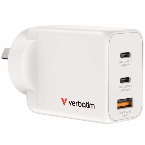 Verbatim 65W GaN Charger with 2x USB-C and 1x USB-A