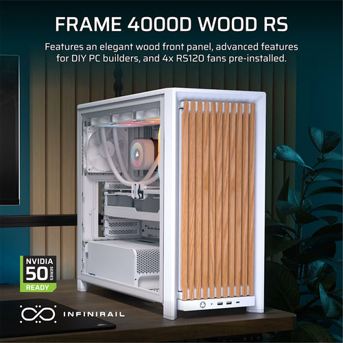 Corsair FRAME 4000D Wood RS Modular Tempered Glass ATX Mid Tower Gaming Case - White & Oak