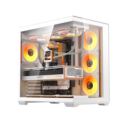 DARKFLASH C280 Dual Chamber Tempered Glass EATX Mid Tower Case - White