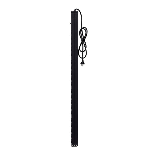 Dynamix RPR-20V15MCB 20 Outlet Vertical Power Rail (10A) with 6kA C-Curve MCB Circuit Breaker, AU/NZ on/off switch & 50mm Recessed Brackets, 15A 3 Pin Plug, Vertical Height 1293mm, Colour Black