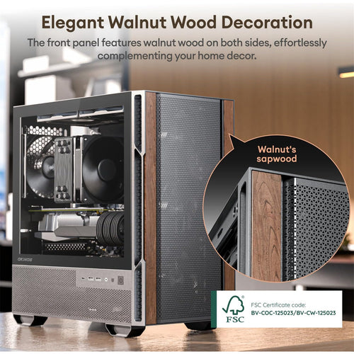 OKINOS Cypress 3 Tempered Glass mATX Mini Tower Gaming Case - Wood Edition