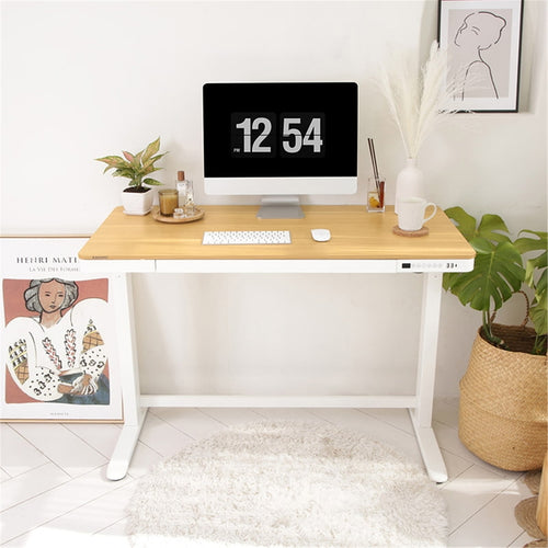 Loctek Home & Office All-in-One Standing Desk Maple White Colour Tabletop Size 1200*600x12mm With 2 USB-A + 1 USB-C Charging Port, Pull-out Drawer, With Anti Collision System & Child Safety Lock - 3 Years Warranty