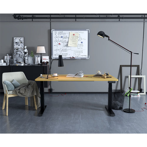 Loctek Ergonomic Premium Office Standing Desk - 1600x800x25mm - Dual Motors - 3 Stage Height Range 580-1230mm - Programmable Height Memory Control - Anti-Collision Function - Weight Capacity 125kg - Honey Oak Colour Table Top With Black Bas