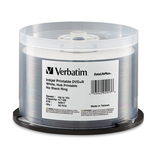 Verbatim DVD+R 4.7GB 16x White Wide Printable 50 Pack on Spindle
