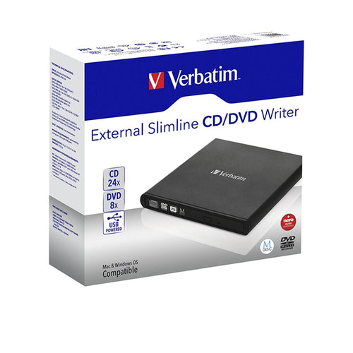 Verbatim 98938 USB 2.0 External Slimline Mobile CD/DVD Writer - Black