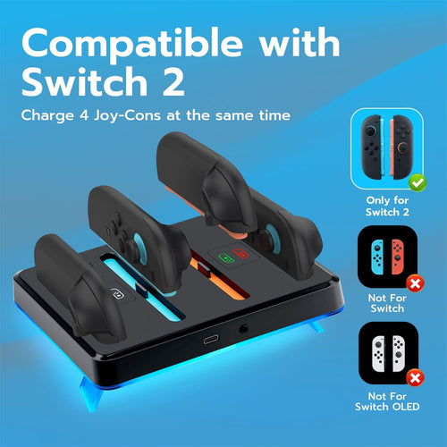 DOBE Nintendo Switch 2 Joy-Con 4 Port RGB Controller Charging Dock