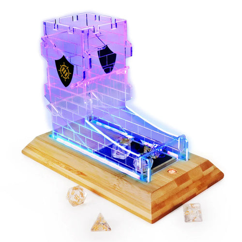 ENTTADL100CLEW - Verbesserter LED-Würfelturm für den Tisch und 7-teiliges transparentes Würfelset
