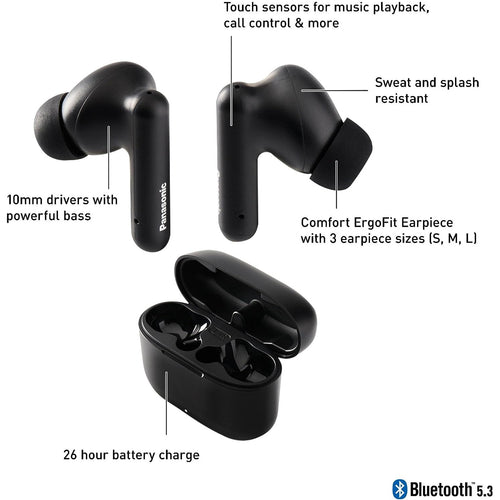 Panasonic RZ-B110 ErgoFit True Wireless In-Ear Headphones - Black