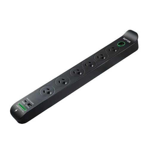 Jackson RAP645 Raptor Master Switched 6 Way Surge Protected Powerboard 45W PD USB-C 36W USB-A Ports