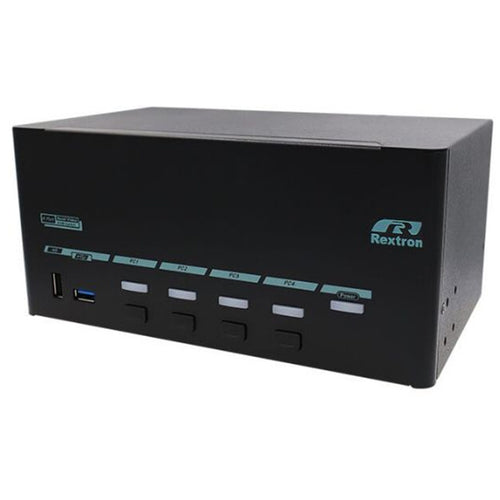 REXTRON PAAG-E3144B - 4 Ports 8K Quad Monitor DisplayPort 1.4 KVM Switch w/ USB 3.2 Gen 1, Hotkey Control