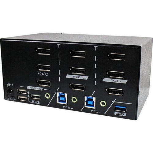 REXTRON PAAG-E3132B - 2-Port 8K Triple Monitor DisplayPort 1.4 KVM-Switch mit USB 3.2 Gen 1 Audio Hotkey