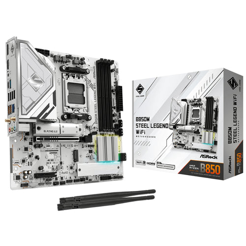 ASRock B850M Steel Legend WiFi MATX Motherboard For AMD Ryzen 7000/8000/9000 Series CPUs Socket AM5 - AMD B850 Chipset - PCIE 5.0 - 3x M.2, 4x DDR5, 2x Internal USB 3.2 Header, 2x Internal USB 2.0 Header, 1x Internal Type C Header, Wifi 7+