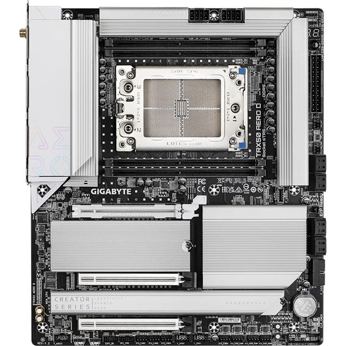 Gigabyte TRX50 AERO D ATX Motherboard For AMD Ryzen Threadripper Pro 9000 / 7000 WX Series AMD Ryzen Threadripper 9000 / 7000 Series, TRX50 Chipset, PCIE 5.0, 4x DDR5 RDimm,10GbE + 2.5 GbE Dual LAN and Wi-Fi 7