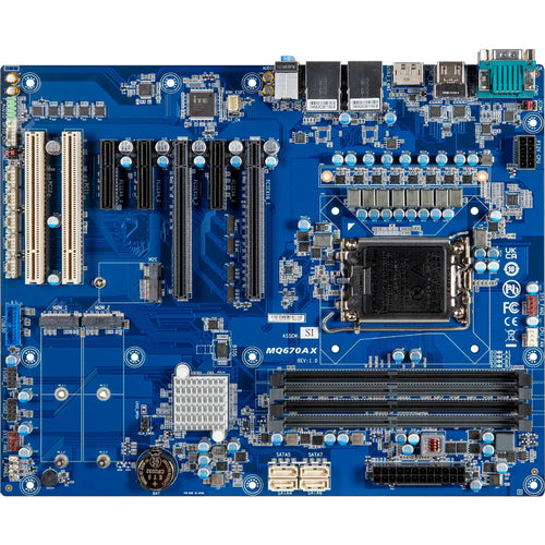9MQ670AXMR-SI - ATX mit Intel® Q670 Chipsatz, unterstützt Intel® Core™ Prozessoren der 14./13./12. Generation, Dual-Channel DDR4-Speicher, 6 x COM, 10 x USB, 4 x SATA 6Gb/s, bis zu 5 x PCIe-Erweiterungssteckplätze und 2 x PCI-Erweiterungssteckplätze