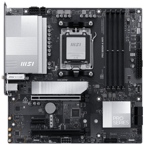 MSI PRO B850M-A WIFI MATX Motherboard For AMD Socket AM5 - B850 Chipset, Supports AMD Ryzen 9000 / 8000 / 7000 Series Processor, PCIE 5.0, 2xM.2, 4x DDR5, 2x Internal USB 2.0 Header, 1x Internal USB 3.2 Header, 1x Internal Type C Header. 5G