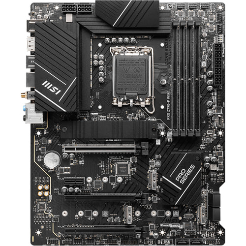 MSI PRO Z790-P WIFI ATX Motherboard Intel Socket LGA1700, Z790, PCIe 5.0, 4xDDR5 Dimm, 4xM.2, Back I/O: 7xUSB, 1xType-C, PS2, DP, HDMI, AX WiFi+BT, LAN, HD Audio, Internal I/O: 2xUSB 2.0, 2xUSB 3.2, 1xType-C, 1x12V RGB, 2x5V A-RGB