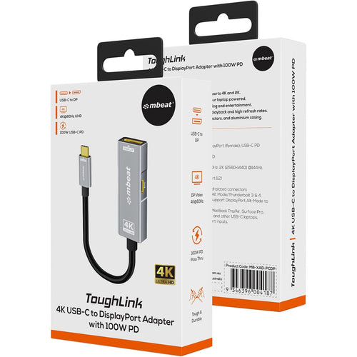mbeat Tough Link USB-C to DP Adapter with 100W PD - Space Grey