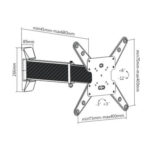 Bracom LPA35-442 Aluminium Slim Sliding Full-Motion TV Wall Mount For most 23"-55" LED, LCD Flat Panel