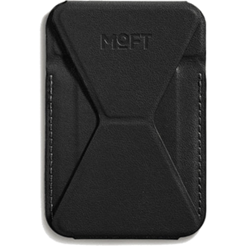 MOFT Snap-On iPhone Stand & Wallet - Jet Black - Slim Magnetic / MagSafe Compatible Card Holder with Adjustable Multi-Angle Phone Stand, MOVAS Vegan Leather, Foldable Design