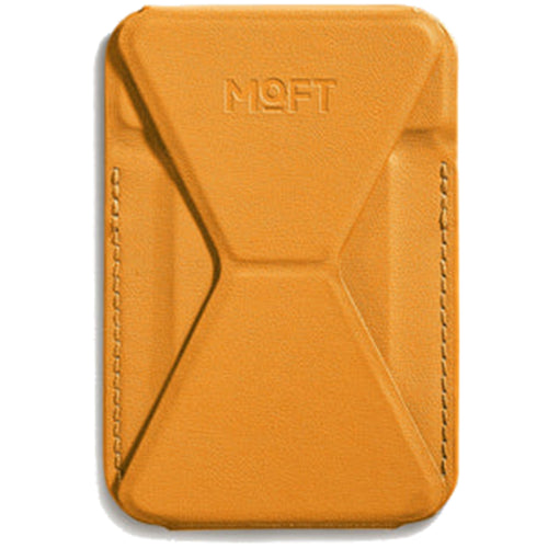 MOFT Snap-On iPhone Stand & Wallet - Orange - Slim Magnetic / MagSafe Compatible Card Holder with Adjustable Multi-Angle Phone Stand, MOVAS Vegan Leather, Foldable Design