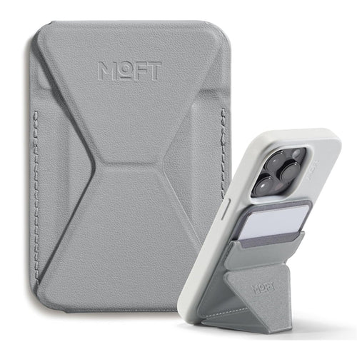 MOFT Snap-On iPhone Stand & Wallet - Cement - Slim Magnetic / MagSafe Compatible Card Holder with Adjustable Multi-Angle Phone Stand, MOVAS Vegan Leather, Foldable Design