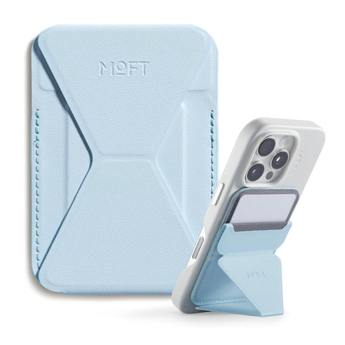 MOFT Snap-On iPhone Stand & Wallet - Soothing Mist - Slim Magnetic / MagSafe Compatible Card Holder with Adjustable Multi-Angle Phone Stand, MOVAS Vegan Leather, Foldable Design