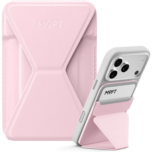 MOFT Snap-On iPhone Stand & Wallet - Light Pink - Slim Magnetic / MagSafe Compatible Card Holder with Adjustable Multi-Angle Phone Stand, MOVAS Vegan Leather, Foldable Design
